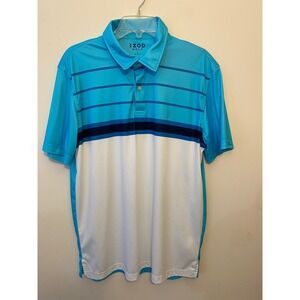 ZOD Golf Polo Shirt Men Large Blue White Striped Performance Coastal